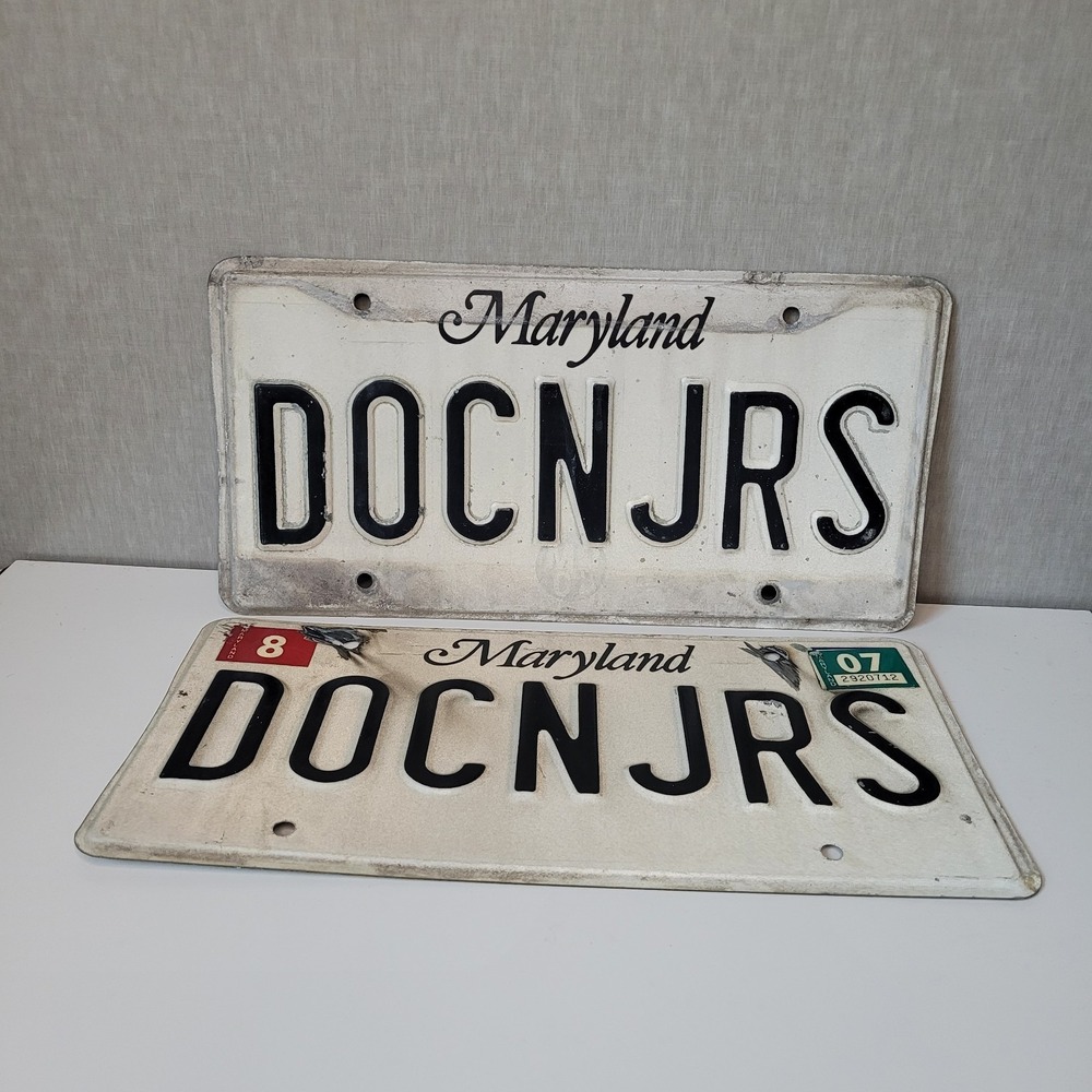 Vintage Maryland License Plate Matching Pair "DOCNJRS" Expired 2007 Vanity Plate